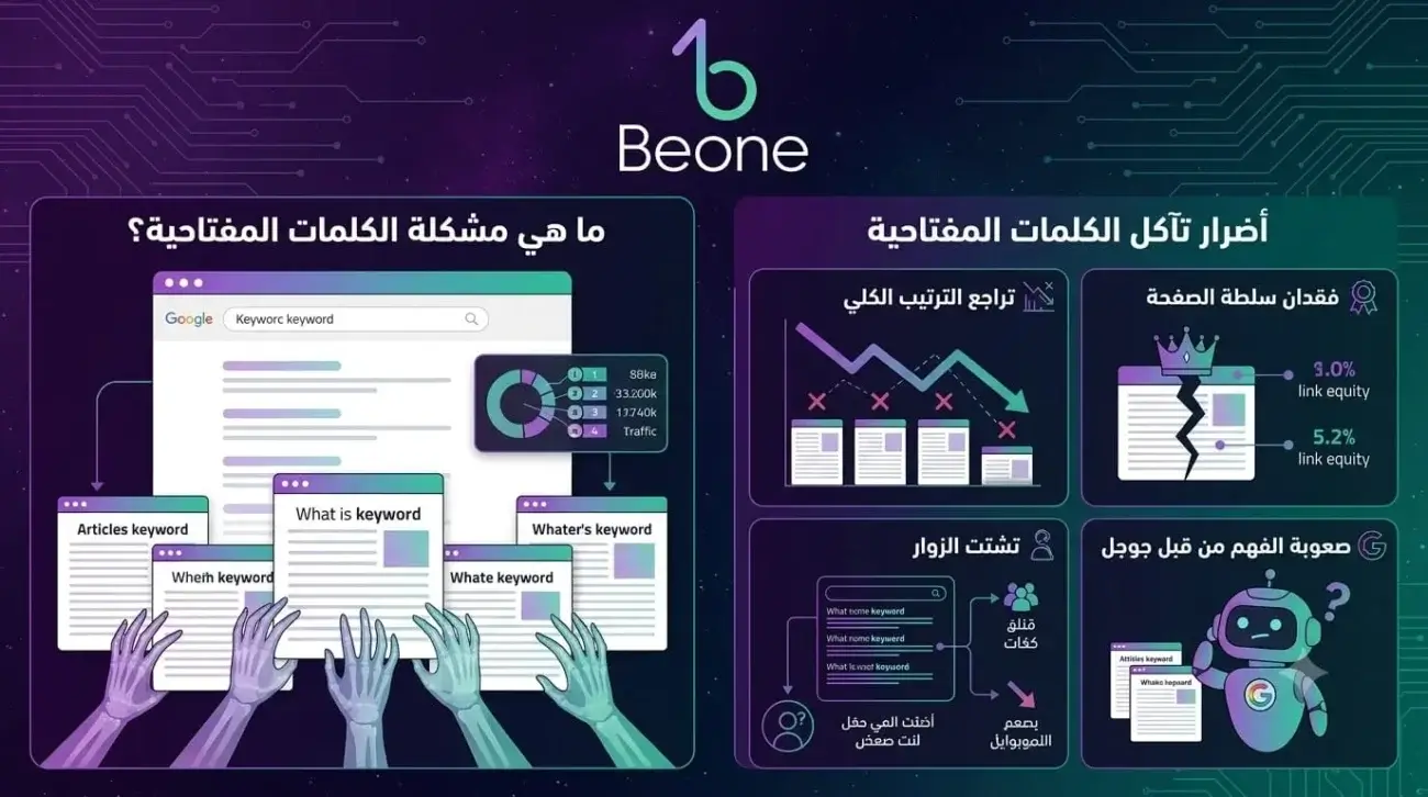 دليلك مع بي وان لـ Keyword Cannibalization التي تقتل ترتيب موقعك الإلكتروني